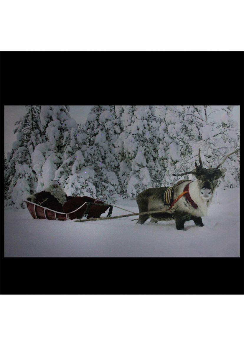 Fiber Optic Lighted Santa in His Sleigh Canvas Wall Art 15.75Inch x 23.5Inch