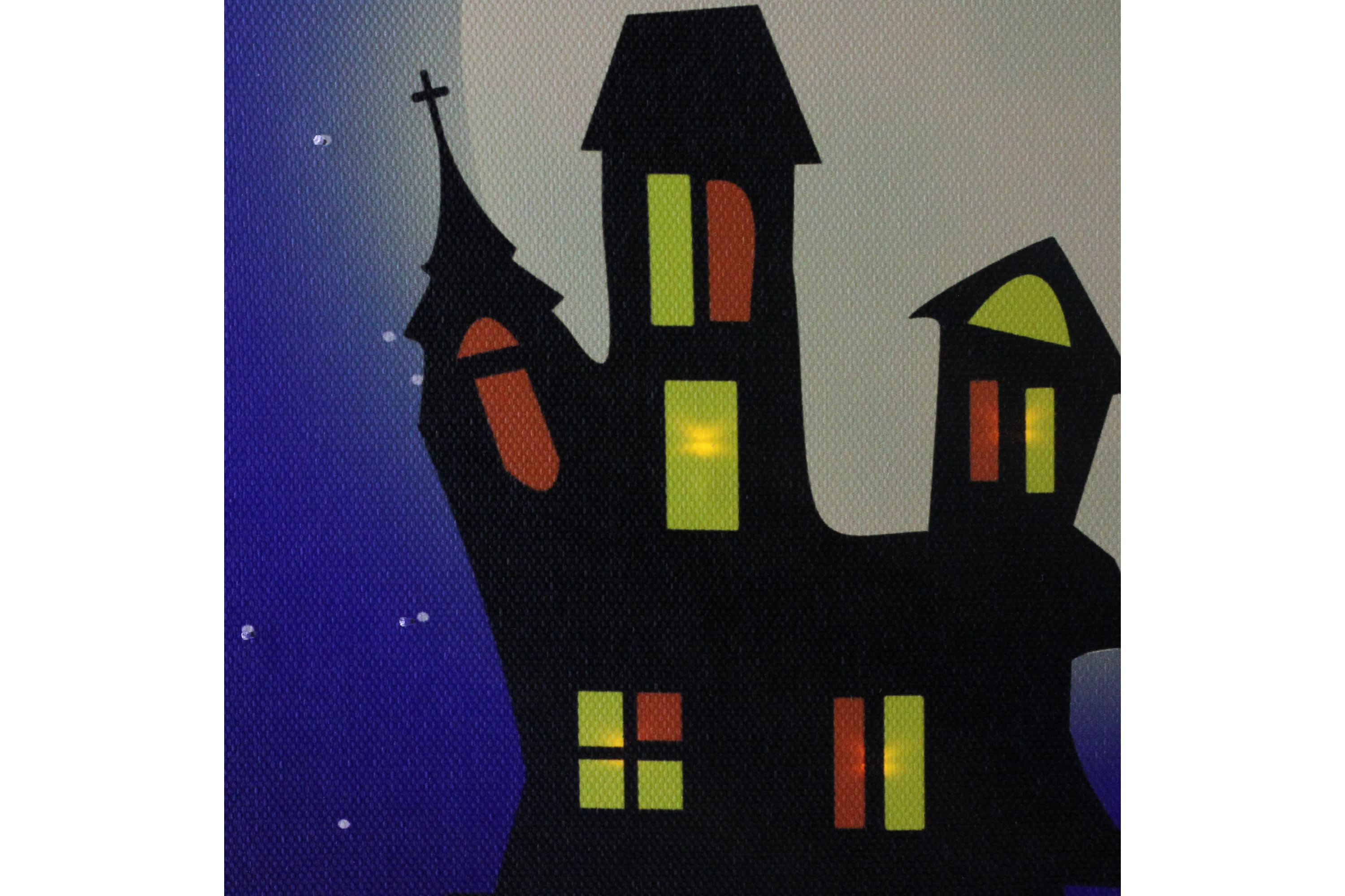 Fiber Optic and LED Lighted Witch in the Moon Halloween Canvas Wall Art 12inch x 15.75inch