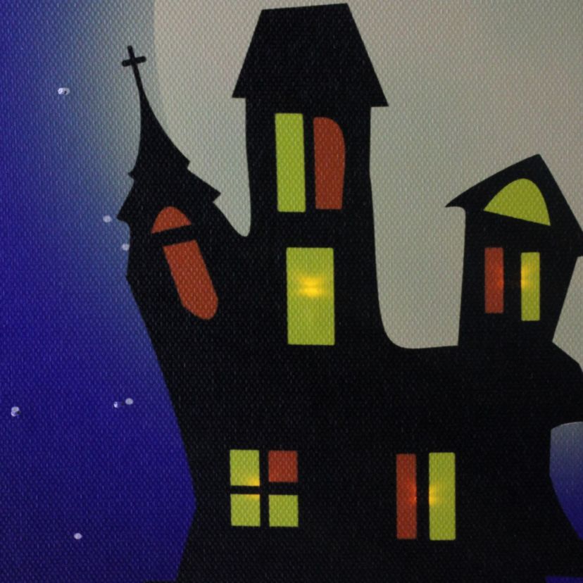Fiber Optic and LED Lighted Witch in the Moon Halloween Canvas Wall Art 12inch x 15.75inch