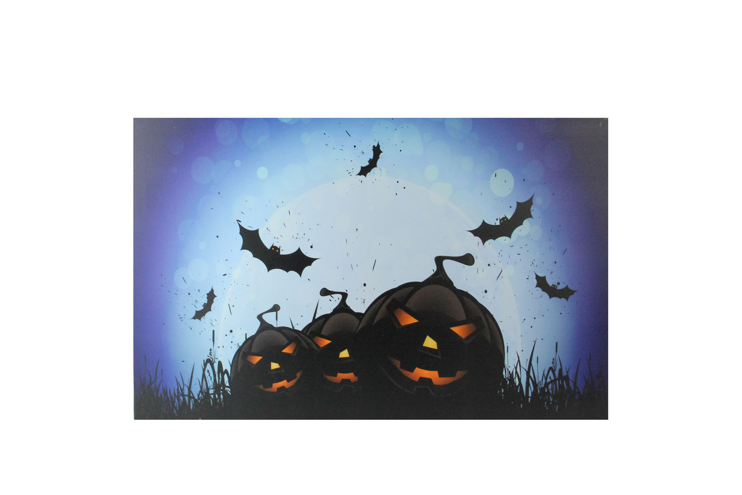 LED Lighted Jack-O-Lanterns and Bats Halloween Canvas Wall Art 23.5inch x 15.5inch