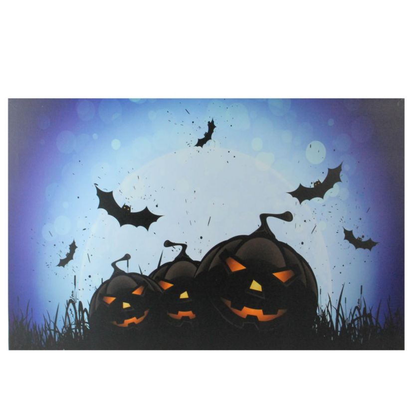 LED Lighted Jack-O-Lanterns and Bats Halloween Canvas Wall Art 23.5inch x 15.5inch