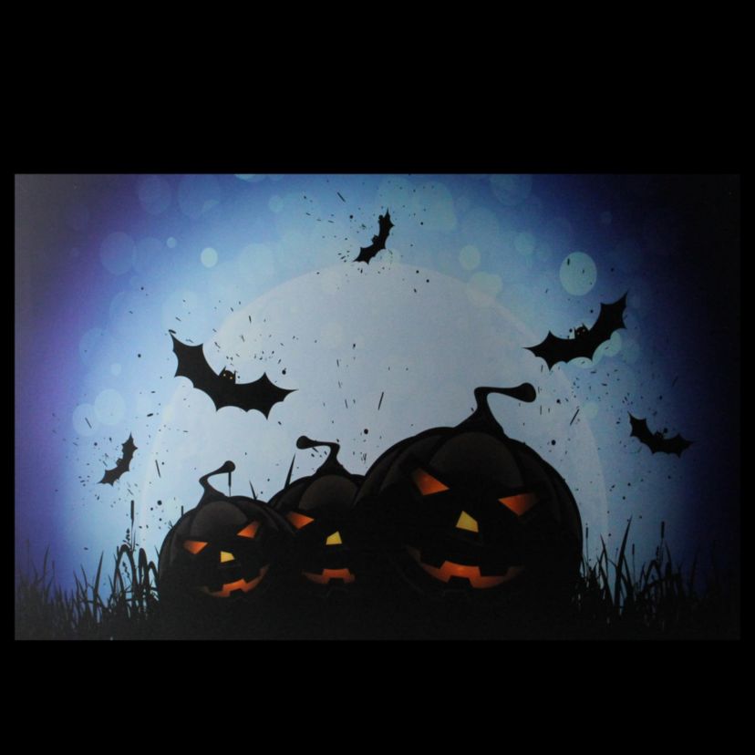 LED Lighted Jack-O-Lanterns and Bats Halloween Canvas Wall Art 23.5inch x 15.5inch