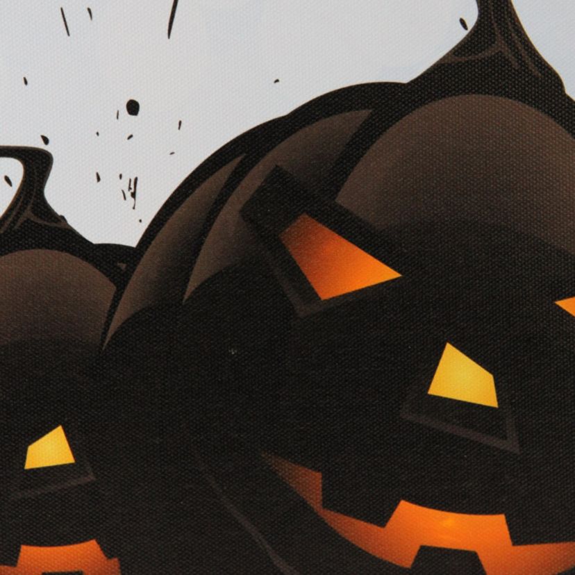 LED Lighted Jack-O-Lanterns and Bats Halloween Canvas Wall Art 23.5inch x 15.5inch