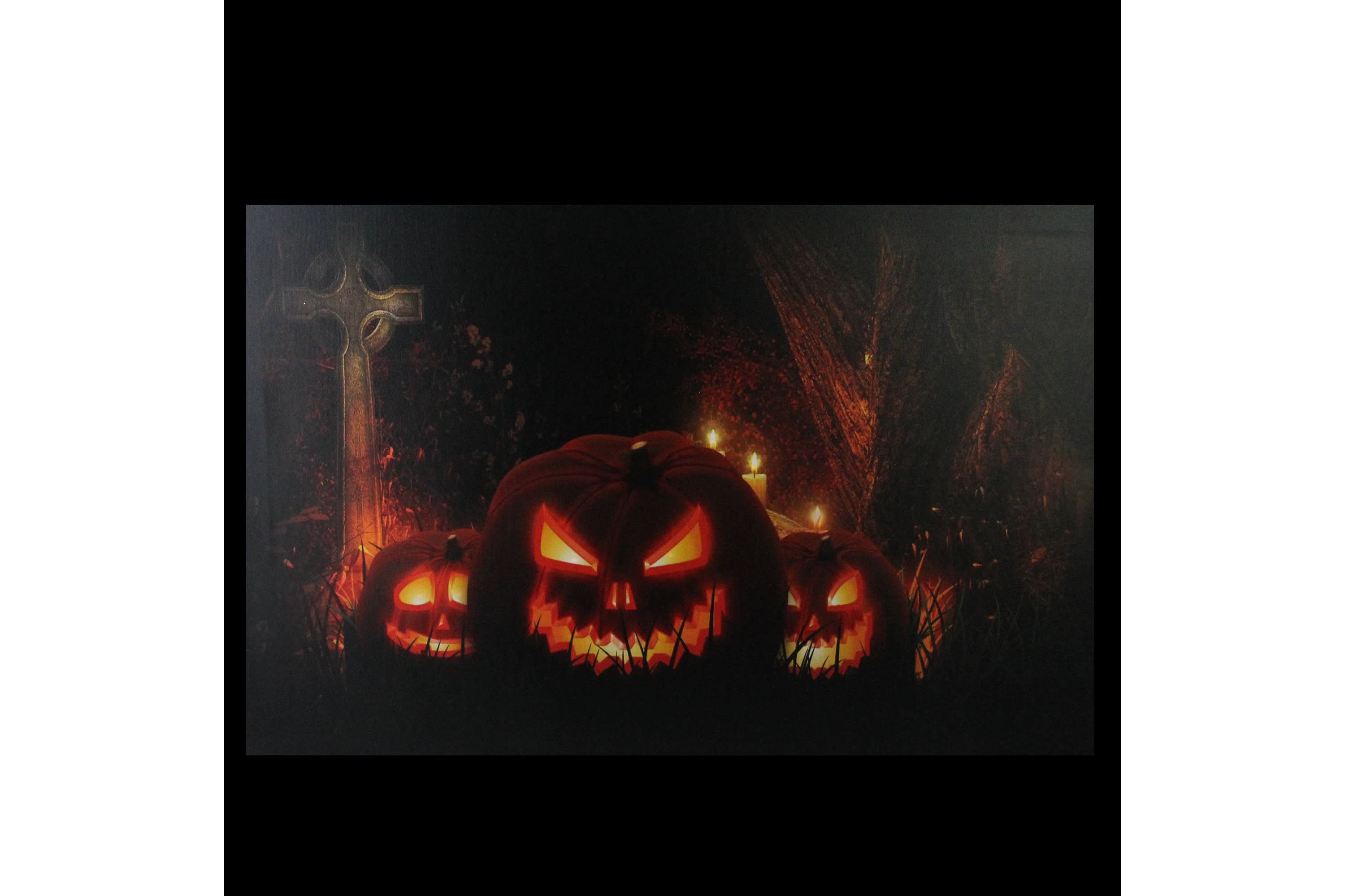 LED Lighted Jack-O-Lanterns in a Cemetery Halloween Canvas Wall Art 23.5" x 15.5"