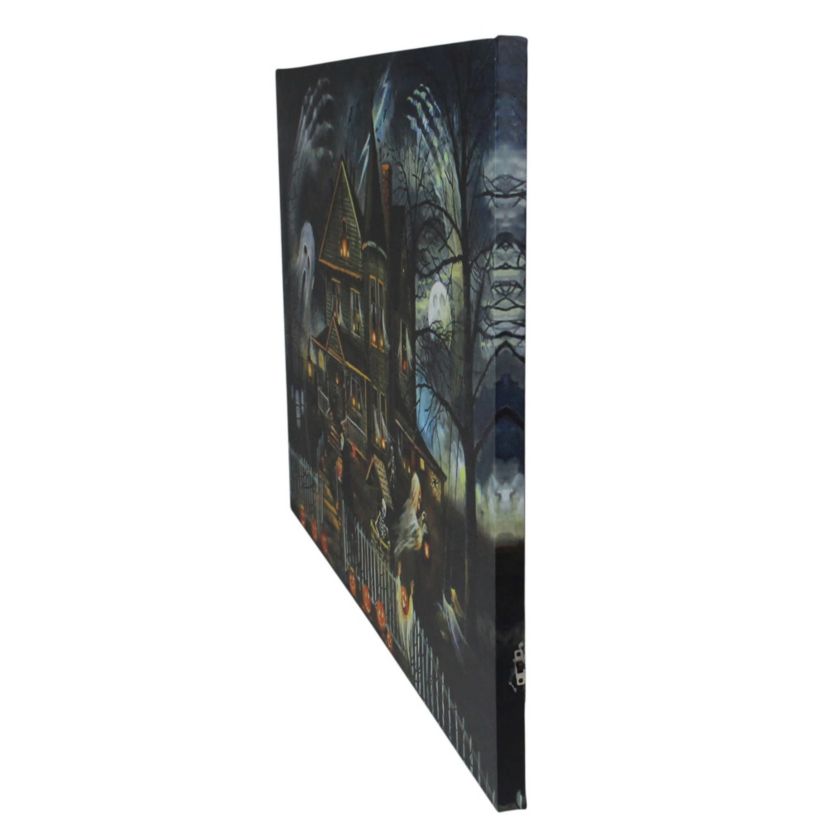 LED Lighted Haunted House Halloween Canvas Wall Art - 23.5" x 16" - Amber Lights