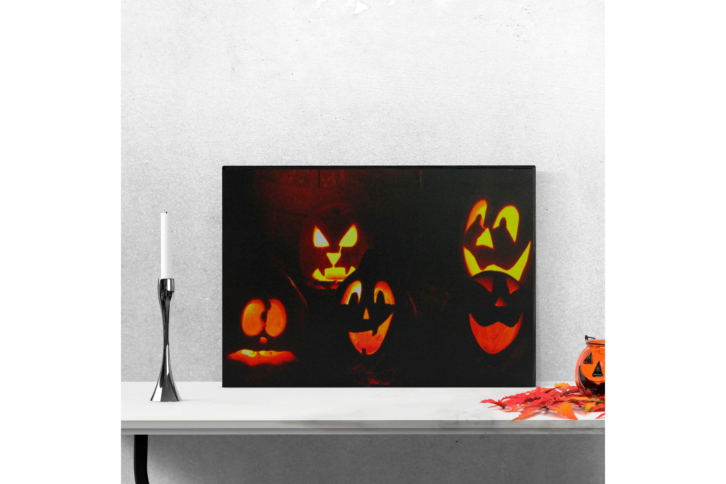 LED Lighted Silly Jack-O-Lanterns Halloween Canvas Wall Art - 15.75" x 12"