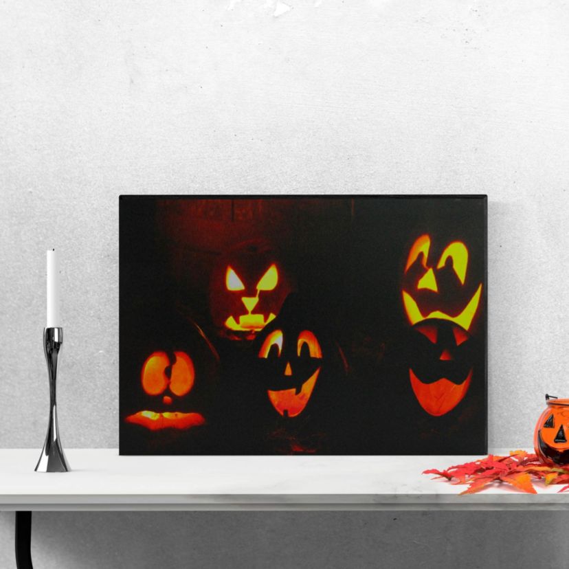 LED Lighted Silly Jack-O-Lanterns Halloween Canvas Wall Art - 15.75" x 12"