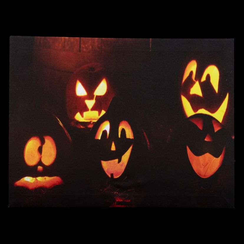 LED Lighted Silly Jack-O-Lanterns Halloween Canvas Wall Art - 15.75" x 12"