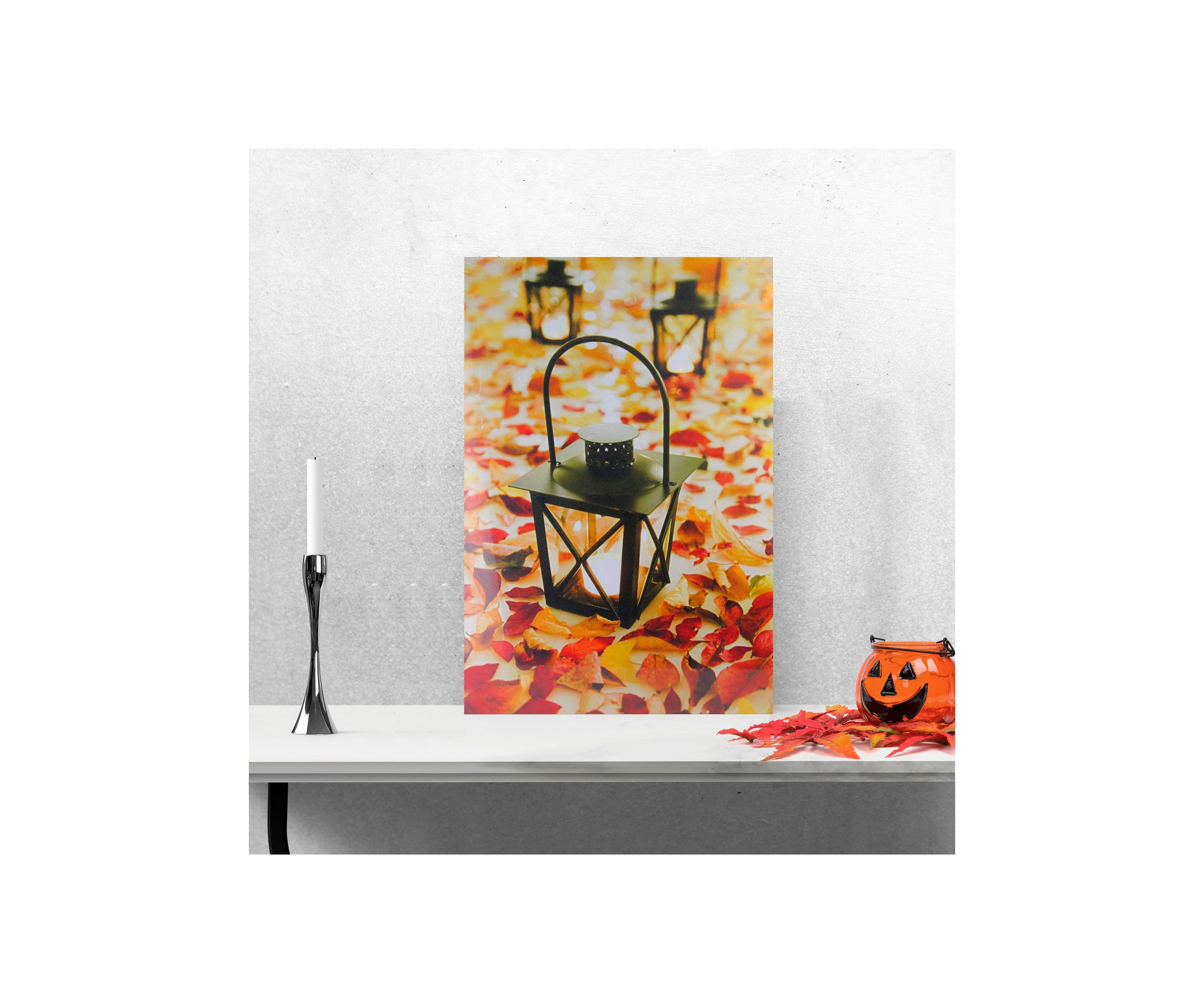 LED Lighted Fall Foliage and Lanterns Canvas Wall Art 23.5 inch x 15.5 inch