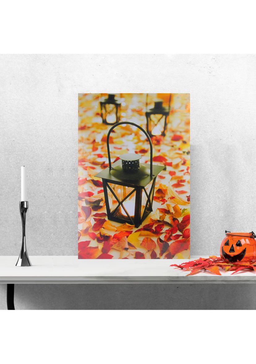 LED Lighted Fall Foliage and Lanterns Canvas Wall Art 23.5 inch x 15.5 inch