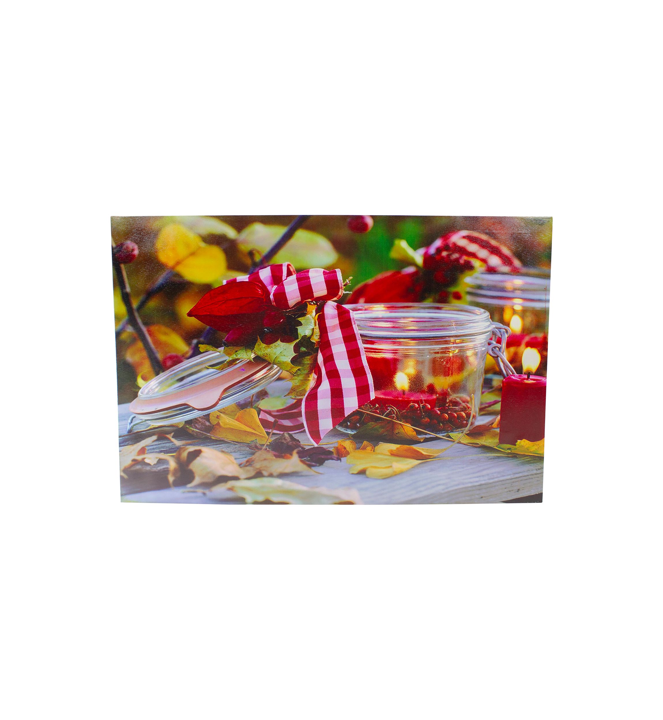 LED Lighted Fall Candle with Berries Canvas Wall Art 23.5 inch x 15.75 inch