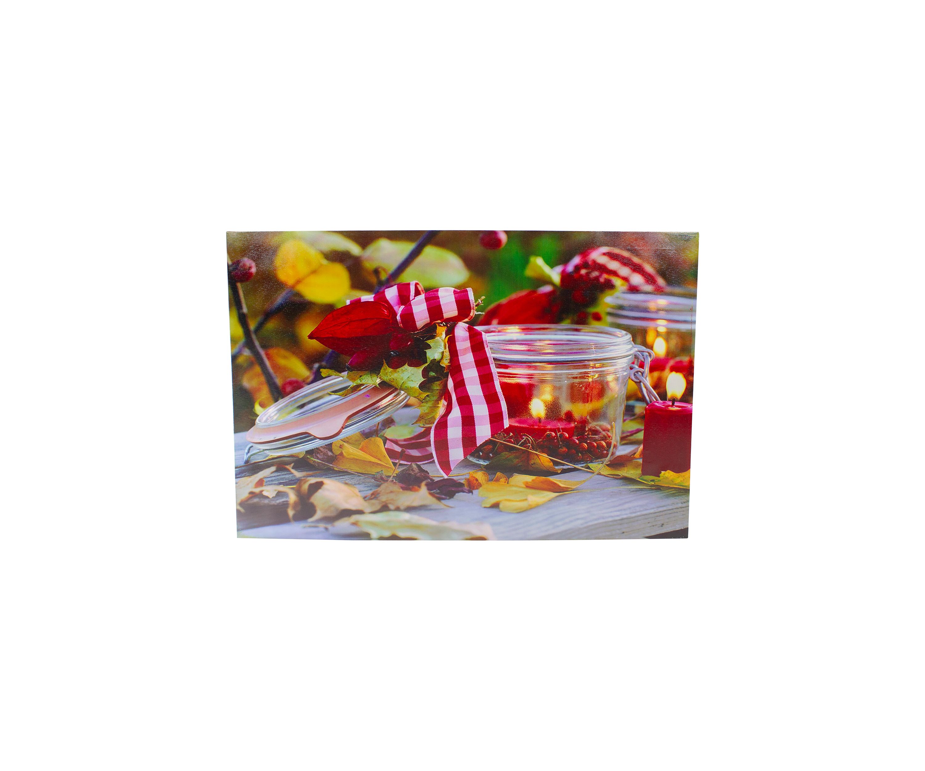 LED Lighted Fall Candle with Berries Canvas Wall Art 23.5 inch x 15.75 inch