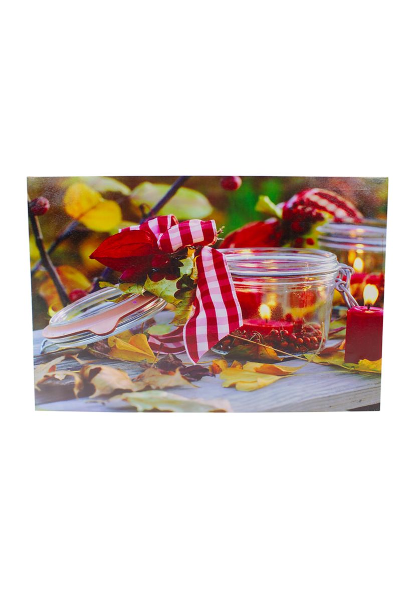 LED Lighted Fall Candle with Berries Canvas Wall Art 23.5 inch x 15.75 inch