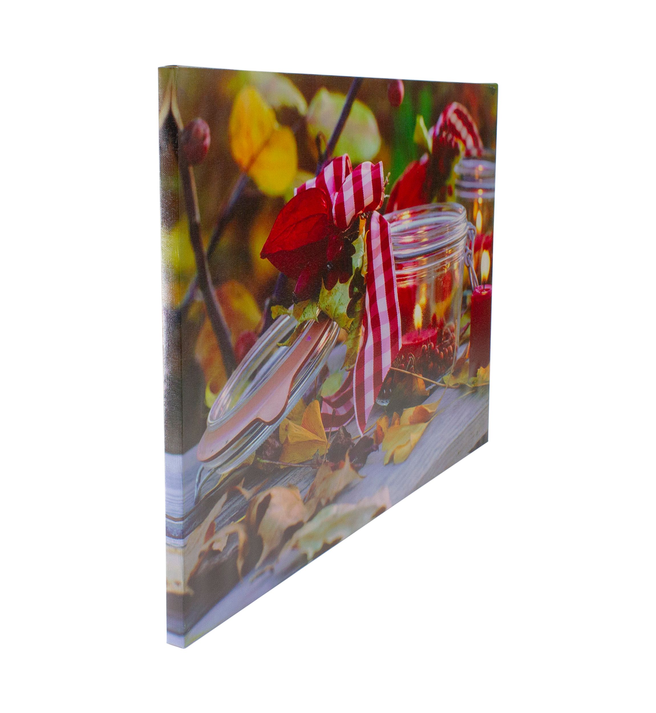 LED Lighted Fall Candle with Berries Canvas Wall Art 23.5 inch x 15.75 inch