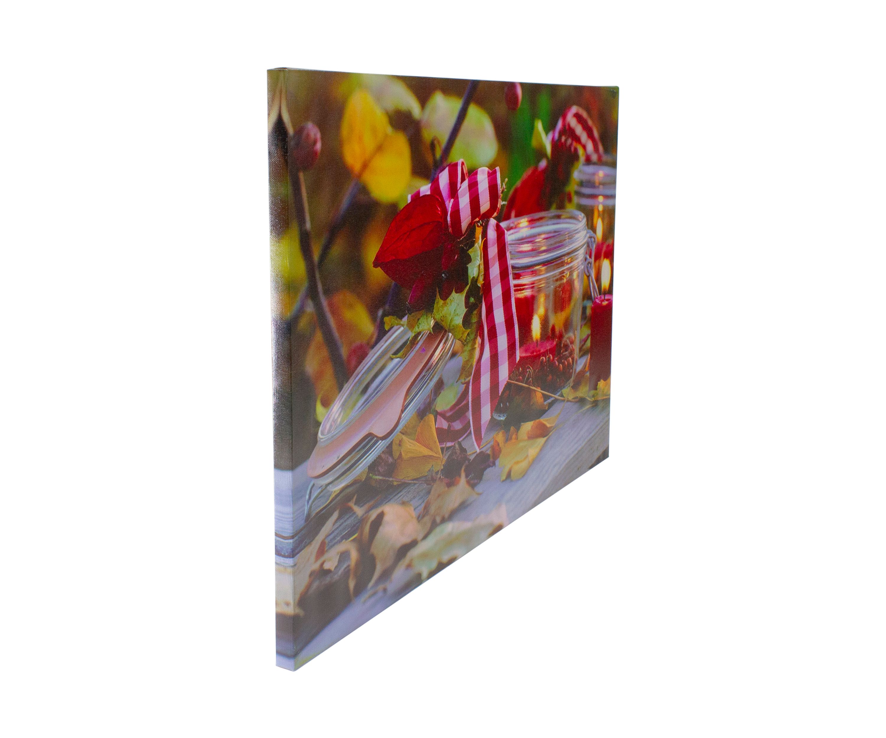 LED Lighted Fall Candle with Berries Canvas Wall Art 23.5 inch x 15.75 inch