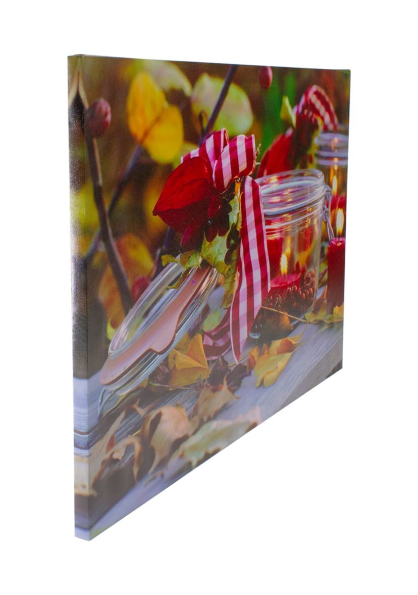 LED Lighted Fall Candle with Berries Canvas Wall Art 23.5 inch x 15.75 inch