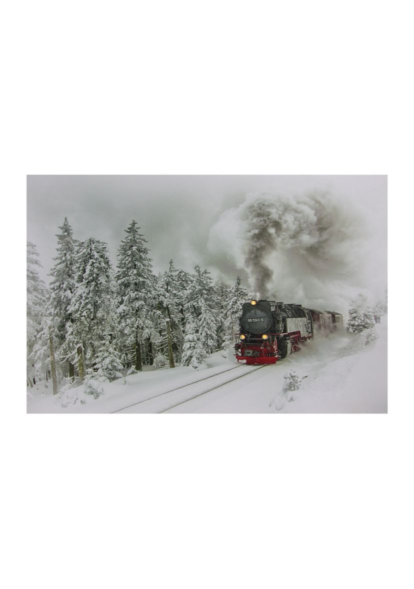 Small Fiber Optic and LED Lighted Winter Woods with Train Canvas Wall Art 12Inch x 15.75Inch