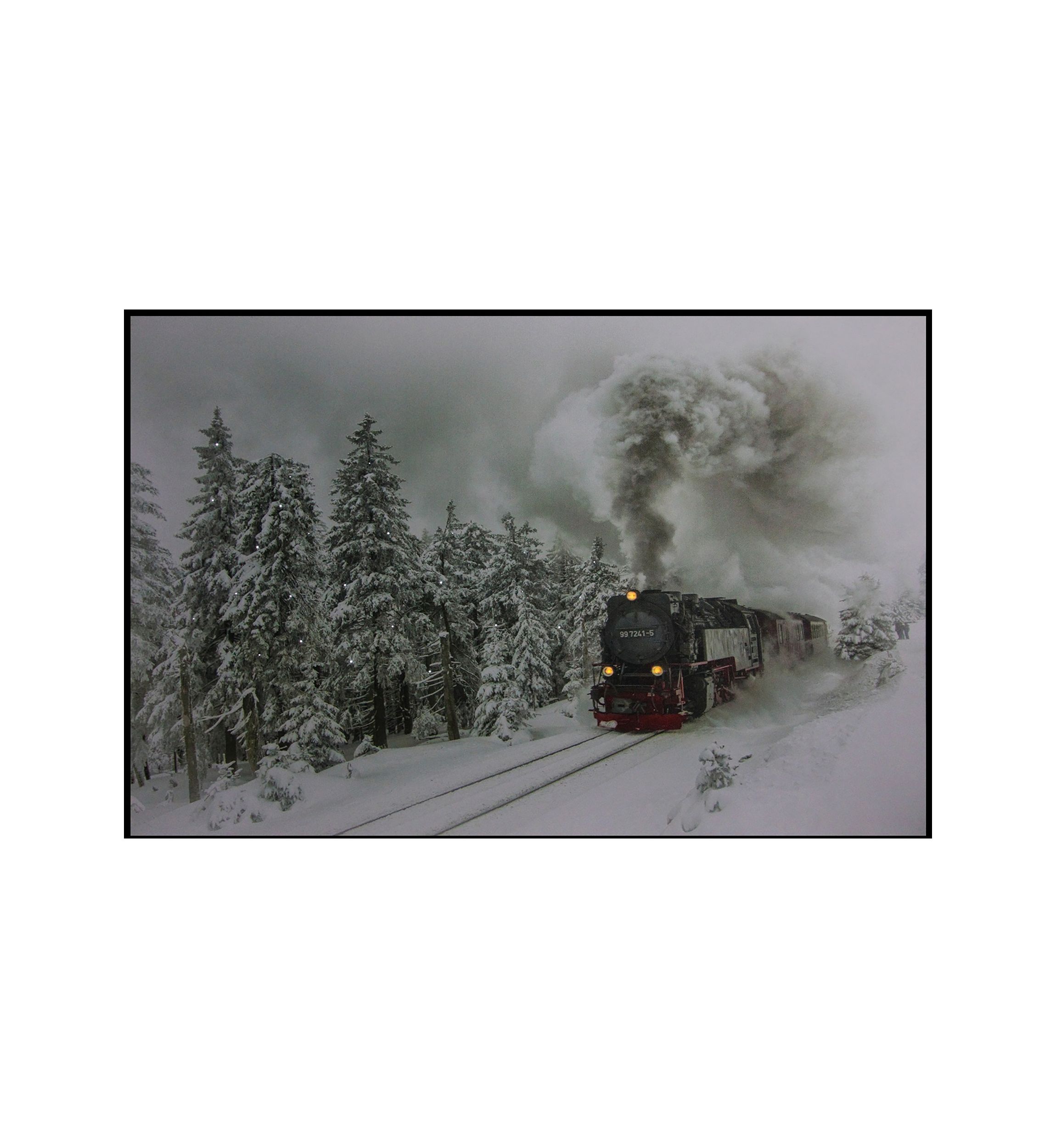 Small Fiber Optic and LED Lighted Winter Woods with Train Canvas Wall Art 12Inch x 15.75Inch