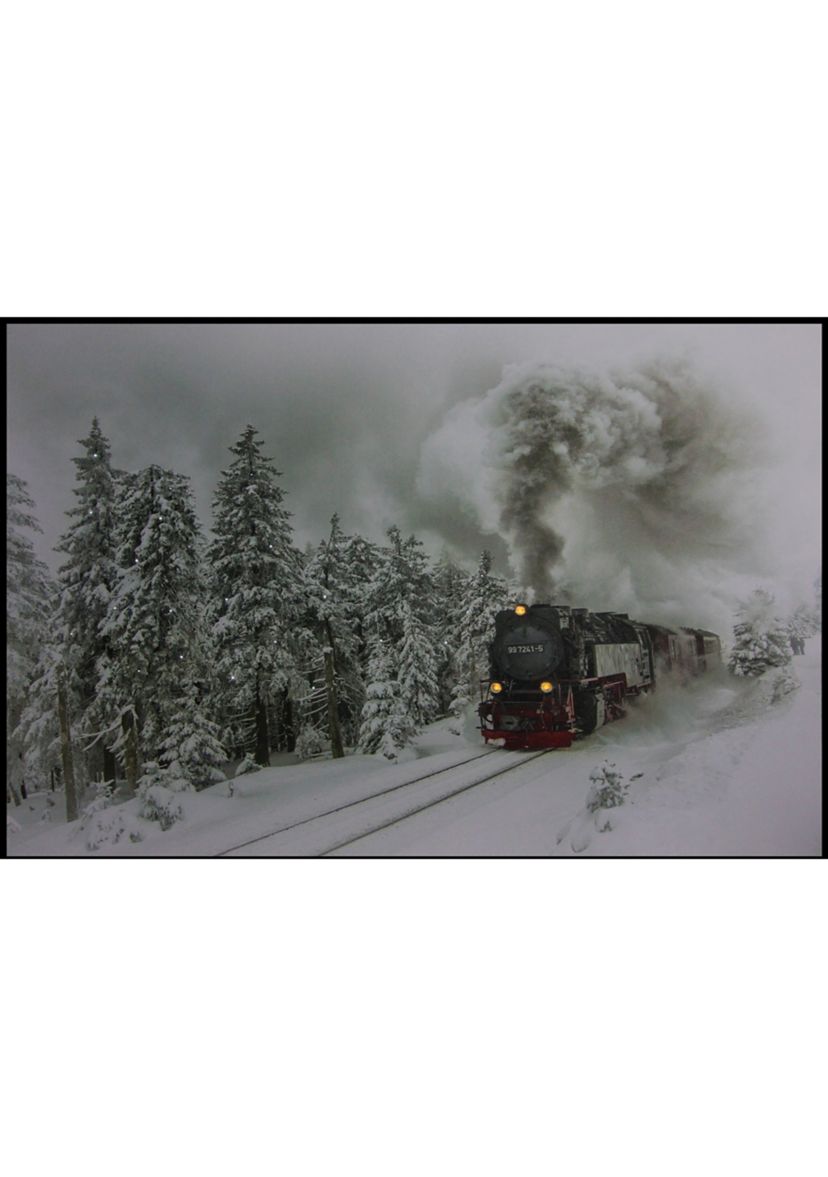 Small Fiber Optic and LED Lighted Winter Woods with Train Canvas Wall Art 12Inch x 15.75Inch