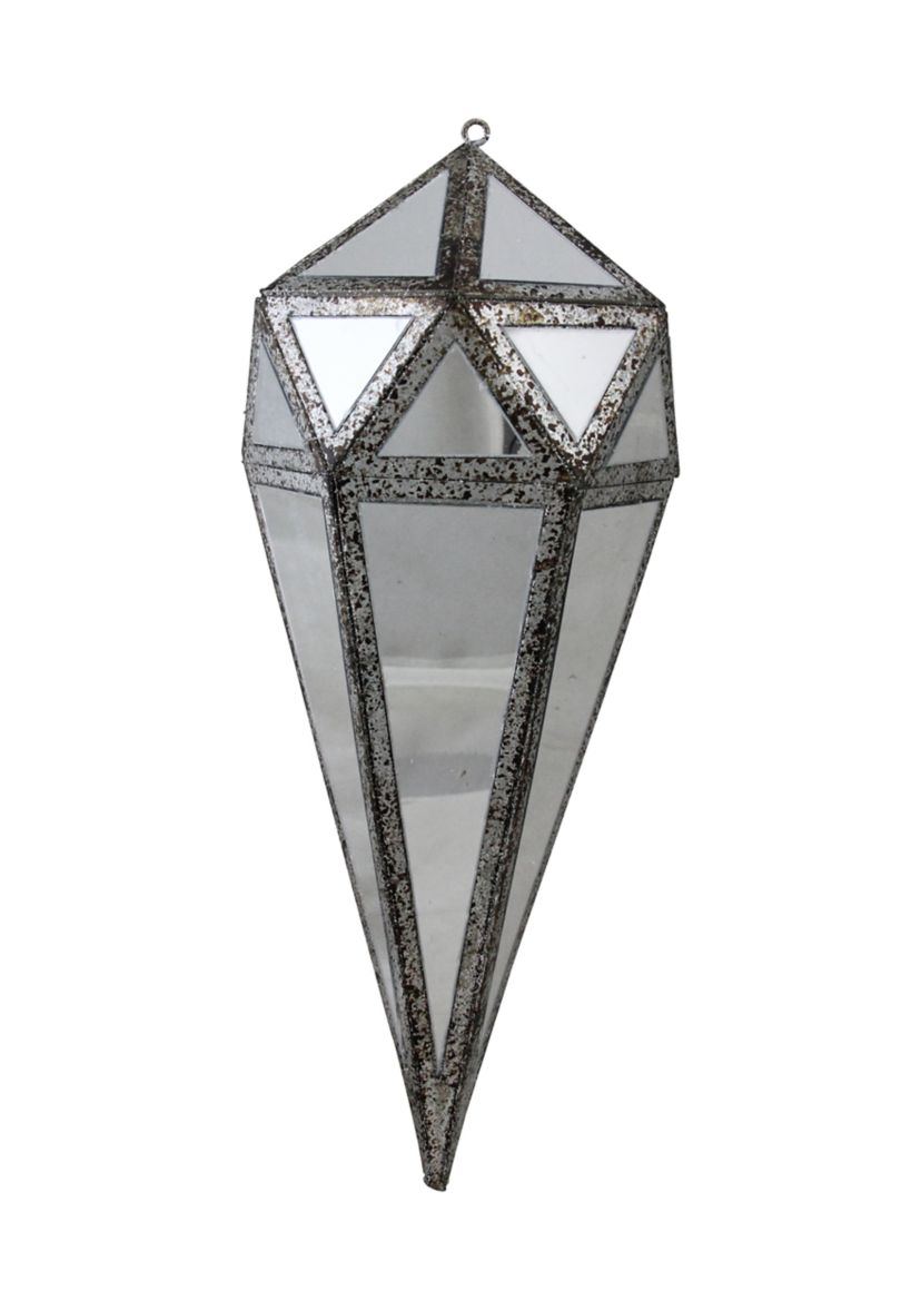 10.5" Silver and Clear Mirrored Geometric Framed Drop Christmas Ornament