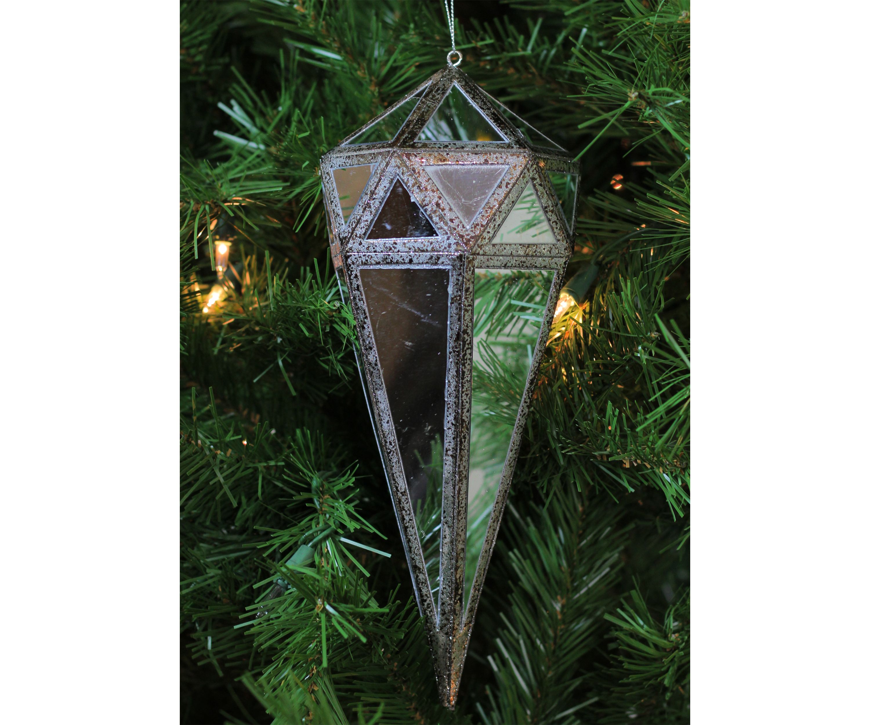 10.5" Silver and Clear Mirrored Geometric Framed Drop Christmas Ornament