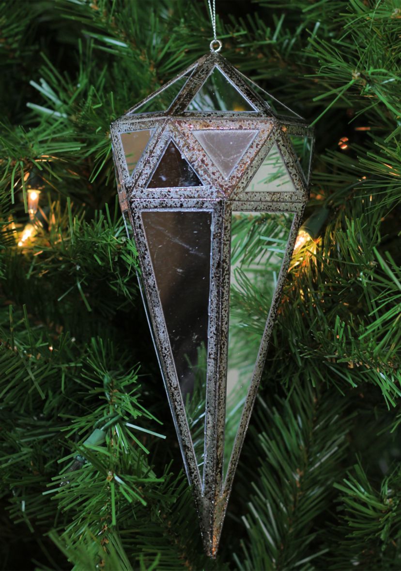 10.5" Silver and Clear Mirrored Geometric Framed Drop Christmas Ornament