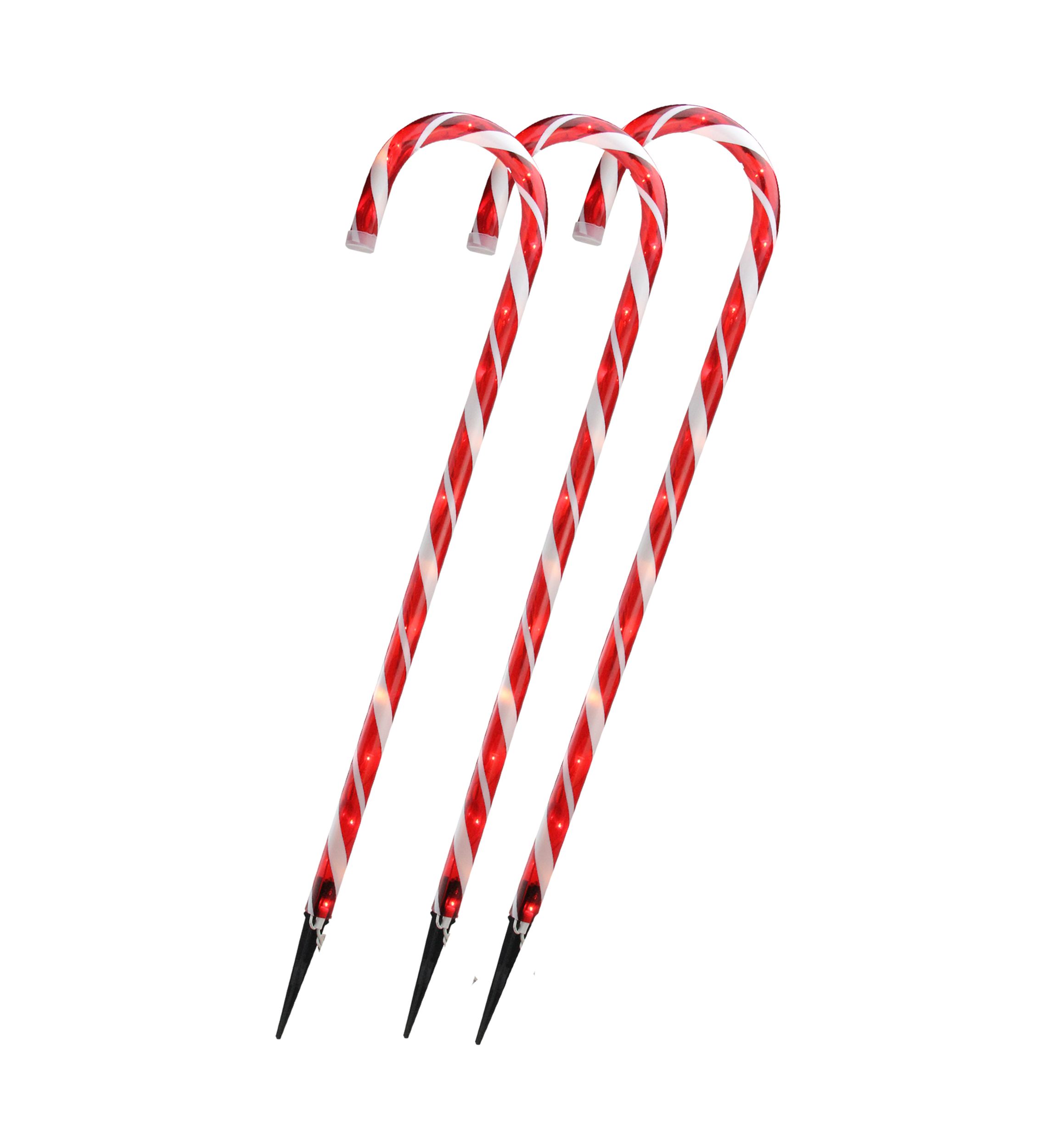 Set of 3 Lighted Candy Cane Outdoor Christmas Decorations 28Inch