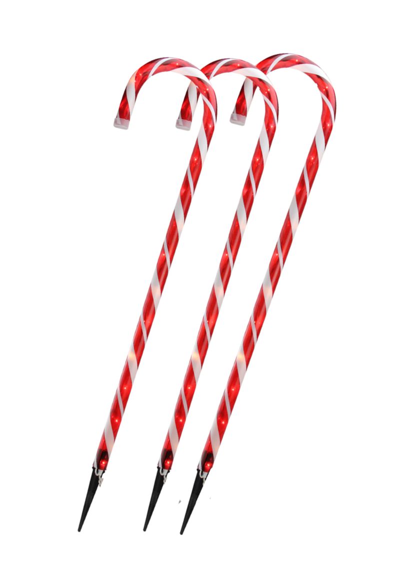 Set of 3 Lighted Candy Cane Outdoor Christmas Decorations 28Inch
