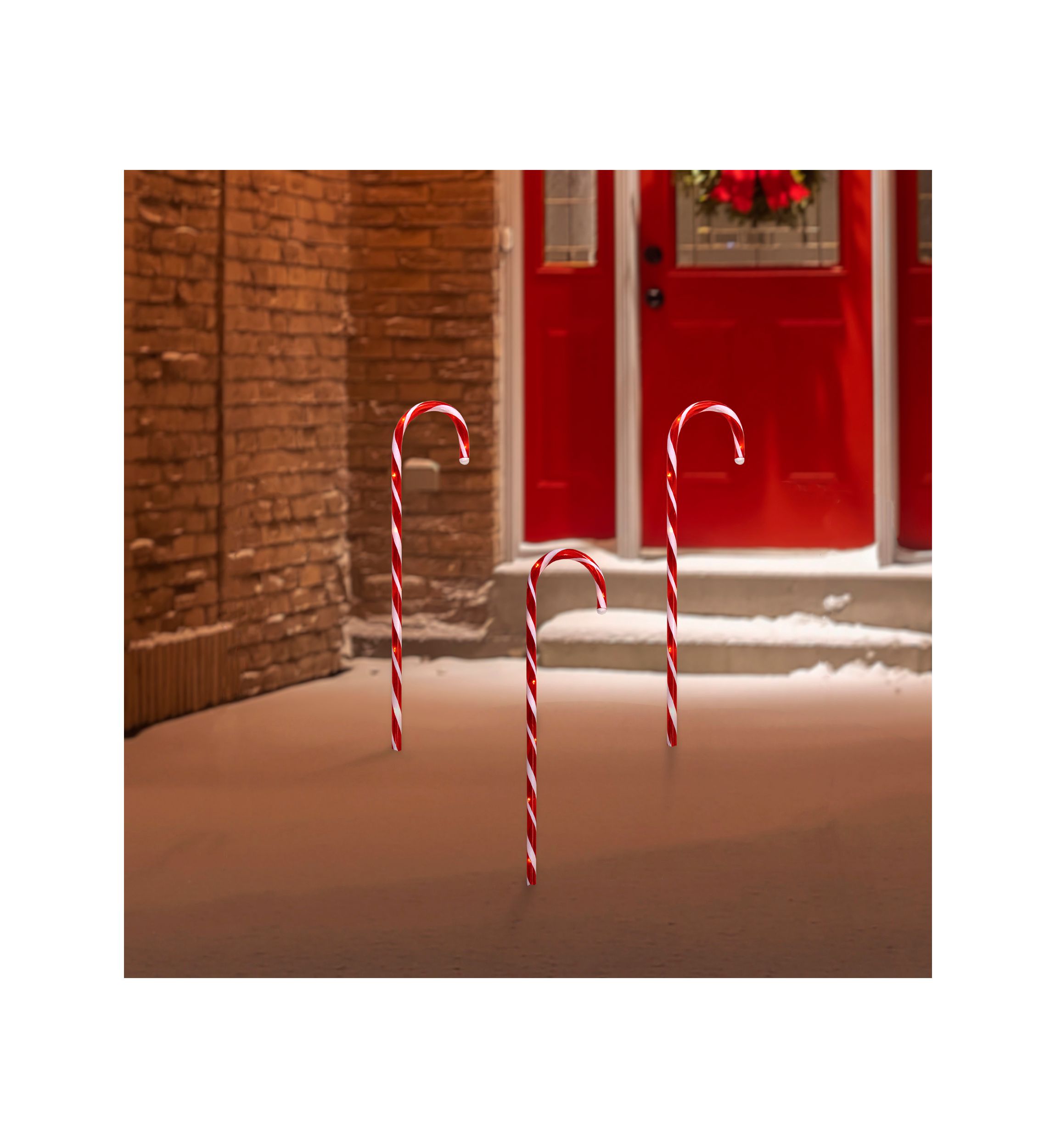 Set of 3 Lighted Candy Cane Outdoor Christmas Decorations 28Inch