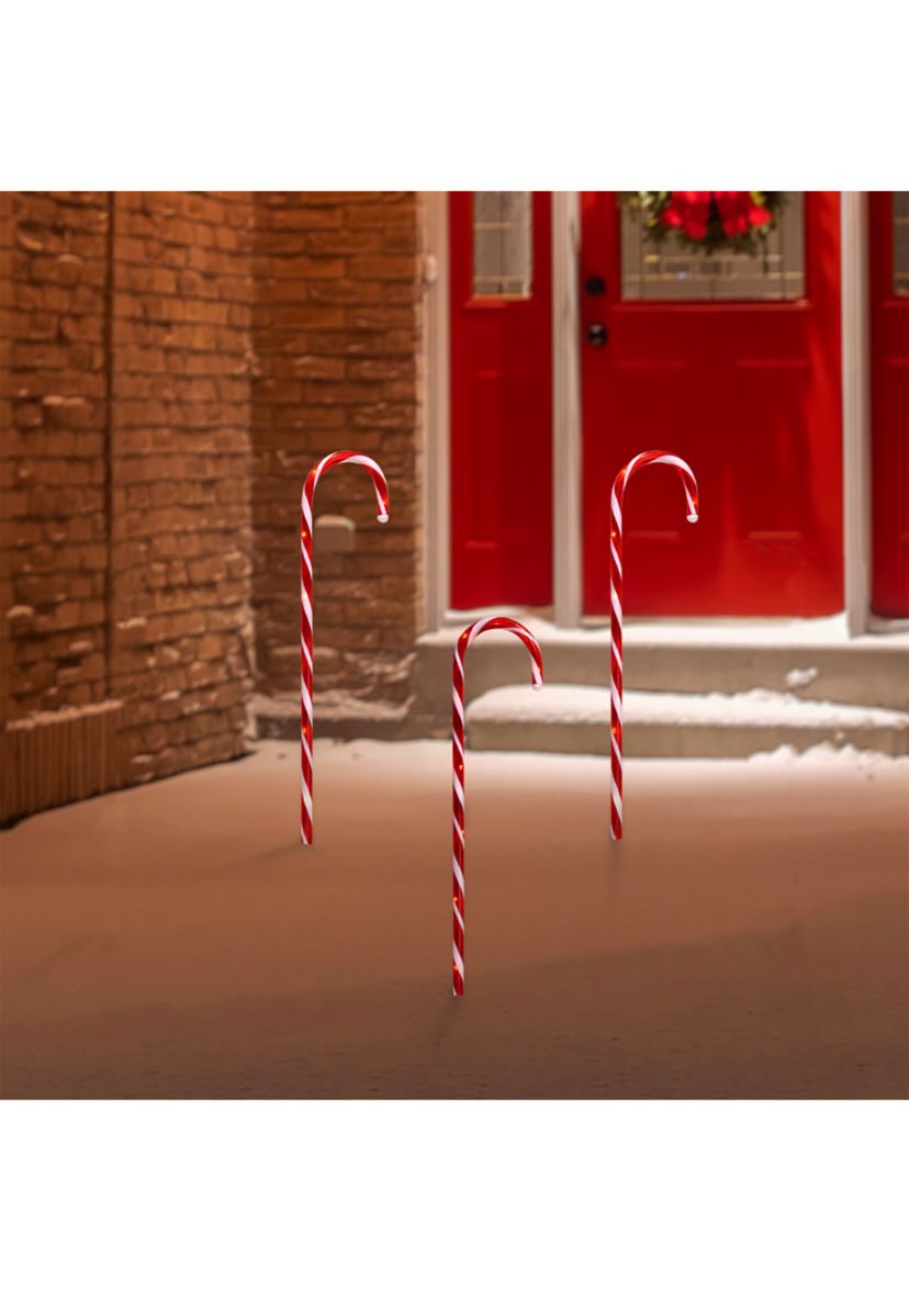 Set of 3 Lighted Candy Cane Outdoor Christmas Decorations 28Inch