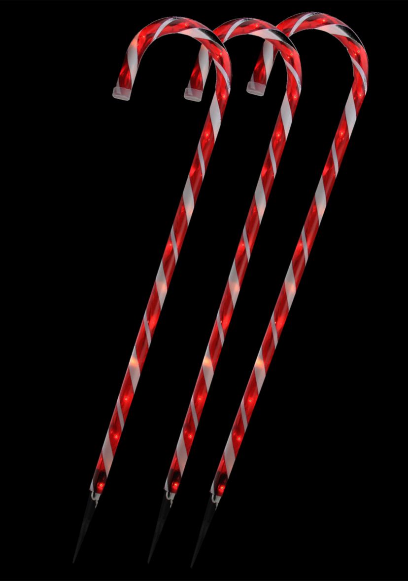 Set of 3 Lighted Candy Cane Outdoor Christmas Decorations 28Inch
