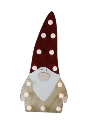 16Inch Red and Beige Battery Operated LED Lighted Wooden Santa Gnome Figurine
