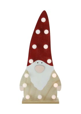 16Inch Red and Beige Battery Operated LED Lighted Wooden Santa Gnome Figurine