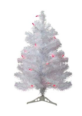 Northlight 2' Pre-Lit White Pine Slim Artificial Christmas Tree - Pink Lights