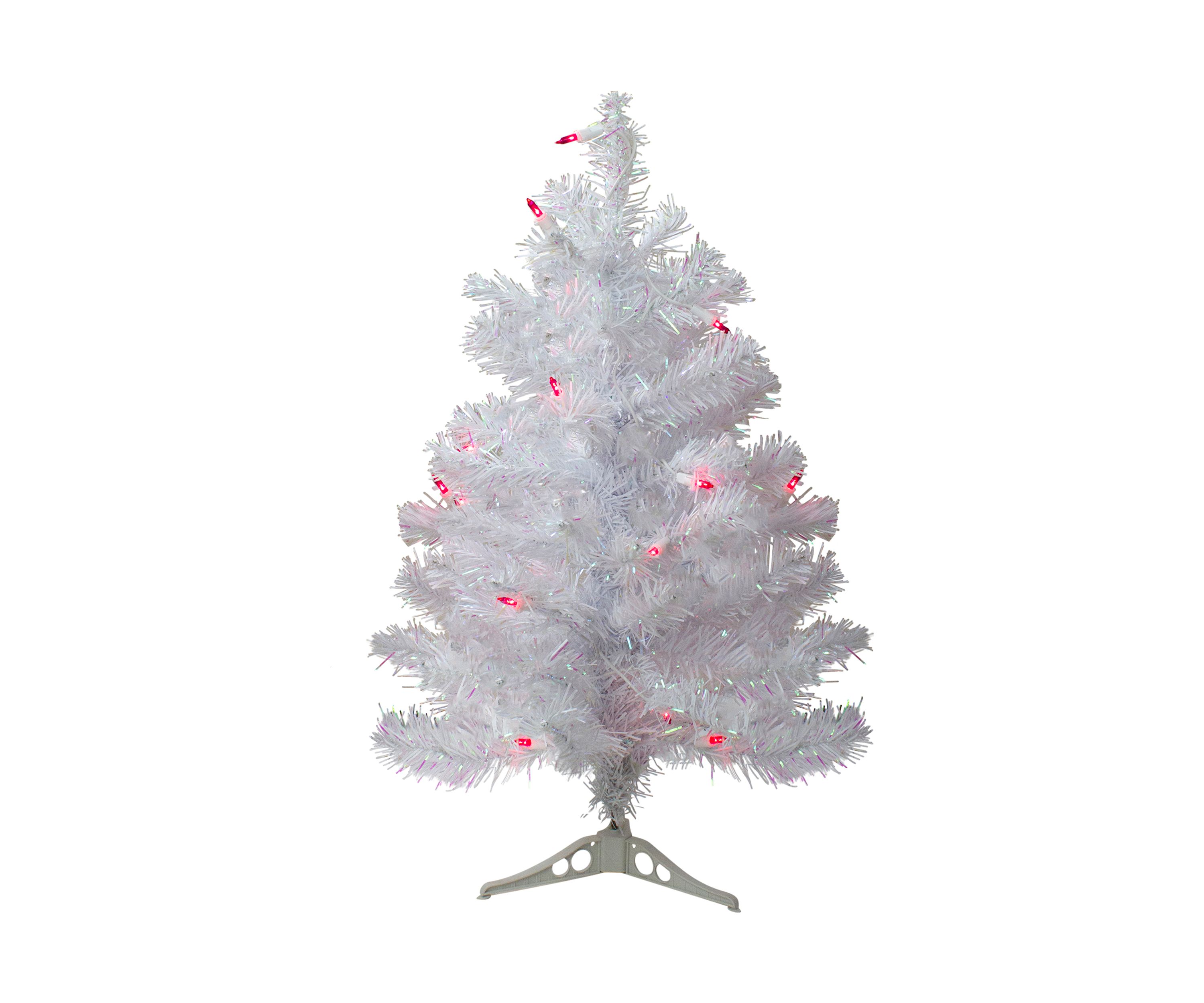 2 Pre-Lit White Pine Slim Artificial Christmas Tree - Pink Lights