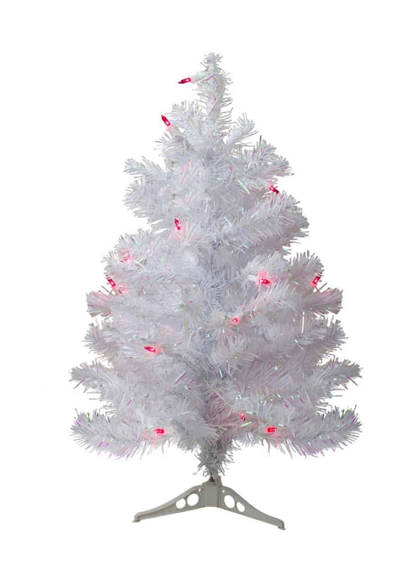 2 Pre-Lit White Pine Slim Artificial Christmas Tree - Pink Lights