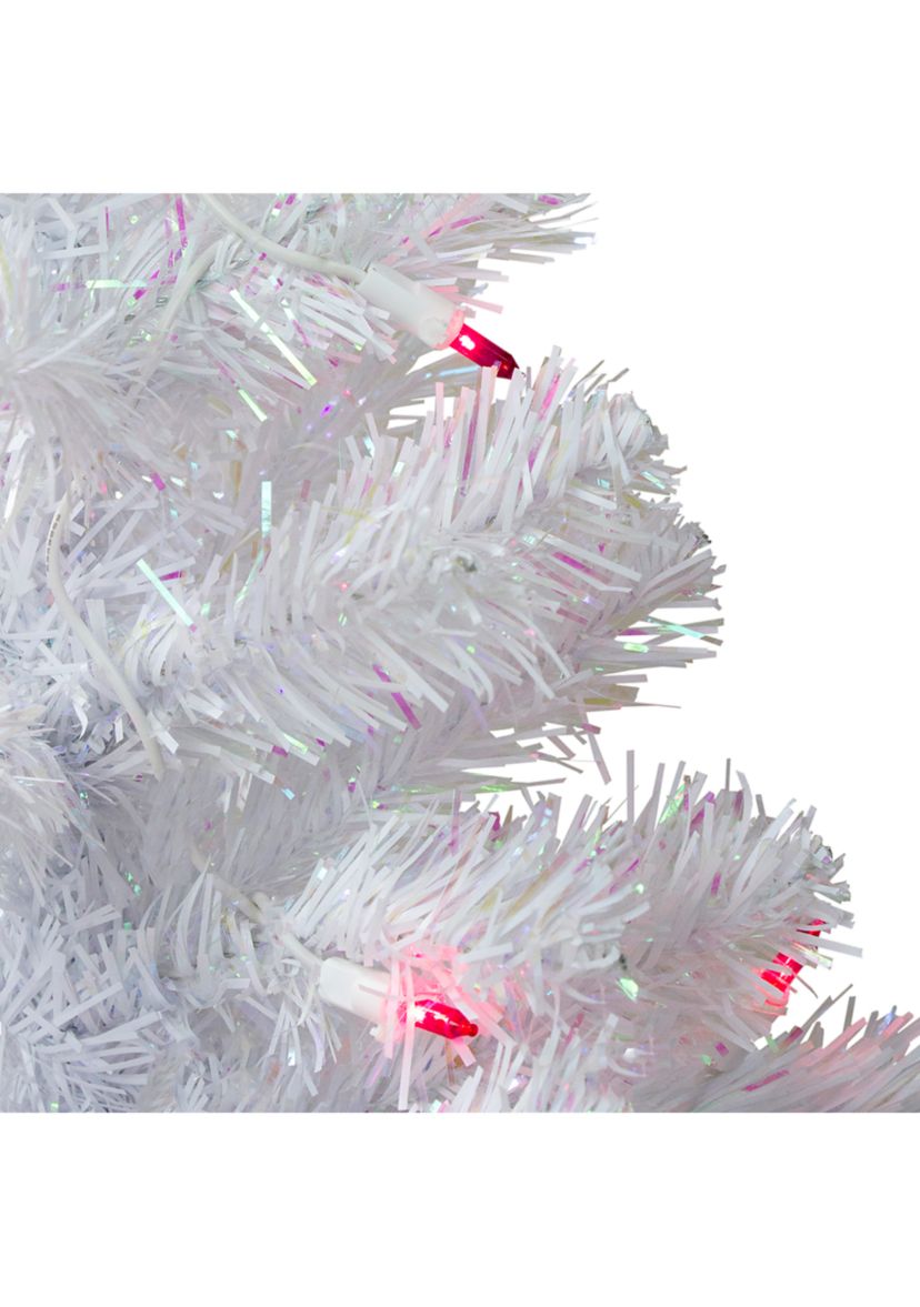 2 Pre-Lit White Pine Slim Artificial Christmas Tree - Pink Lights