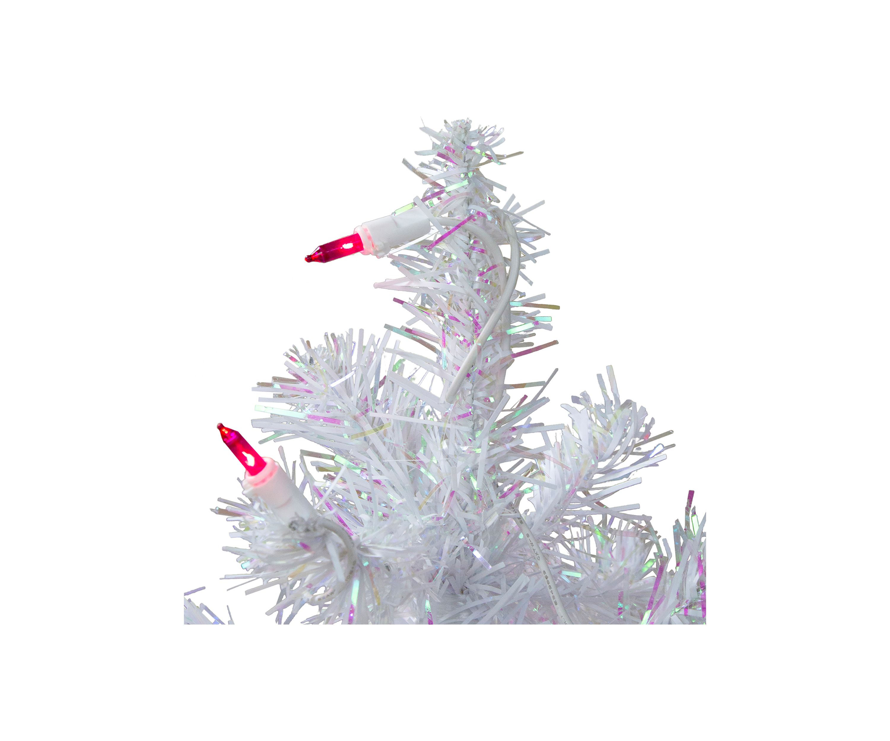 2 Pre-Lit White Pine Slim Artificial Christmas Tree - Pink Lights