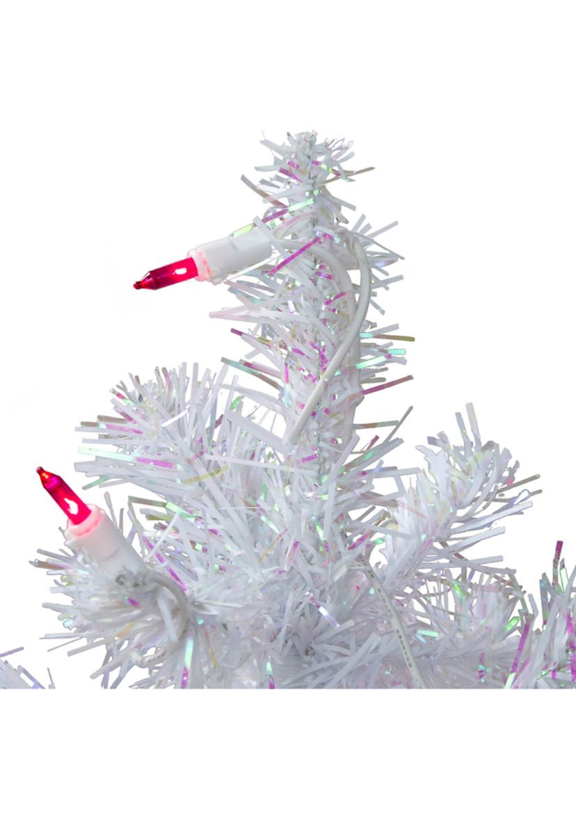 2 Pre-Lit White Pine Slim Artificial Christmas Tree - Pink Lights