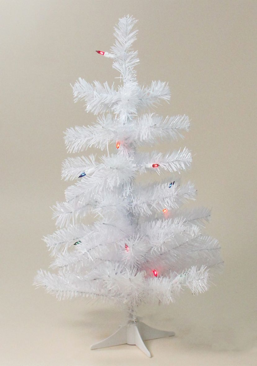 2 Pre-Lit Slim White Tinsel Artificial Christmas Tree - Multi Lights