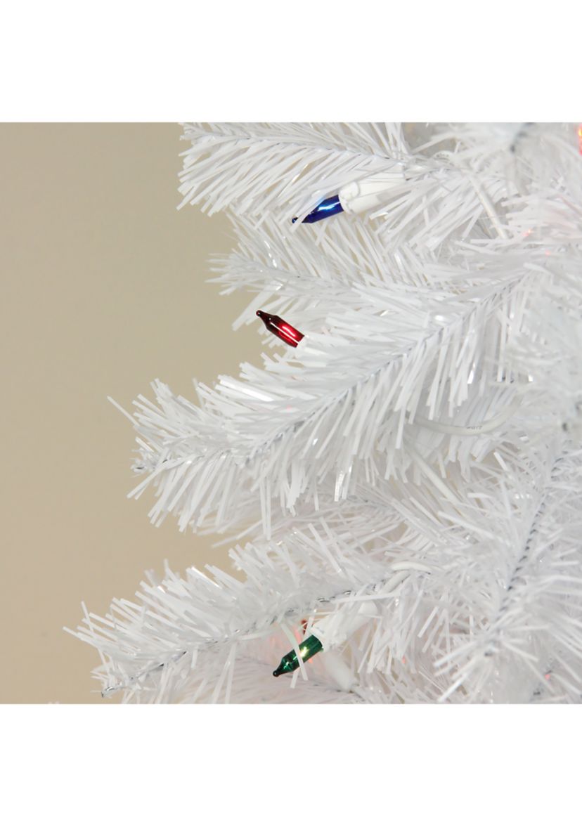 2 Pre-Lit Slim White Tinsel Artificial Christmas Tree - Multi Lights