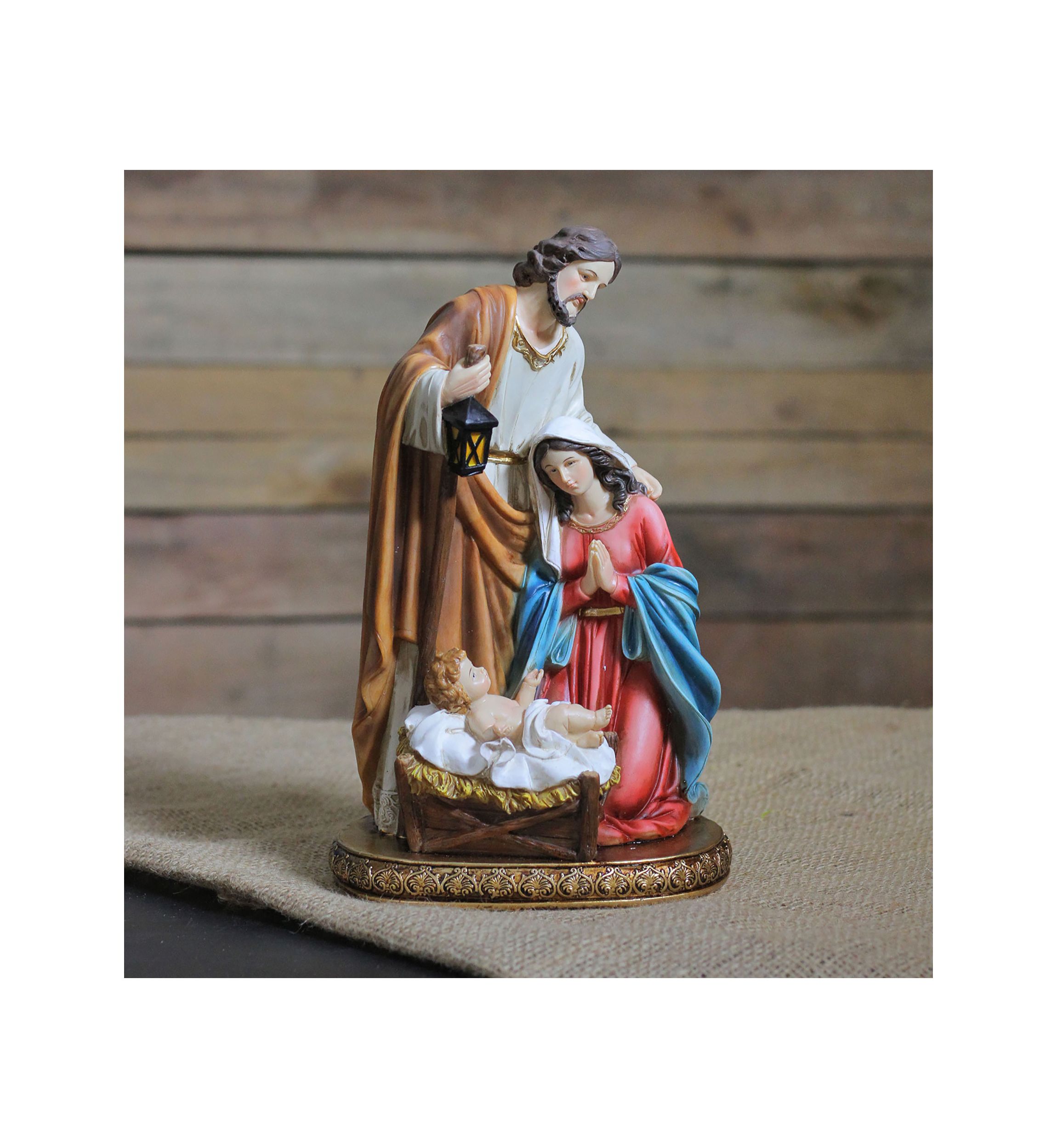 11.5Inch Vibrantly Colored Holy Family Christmas Nativity Tabletop Decor
