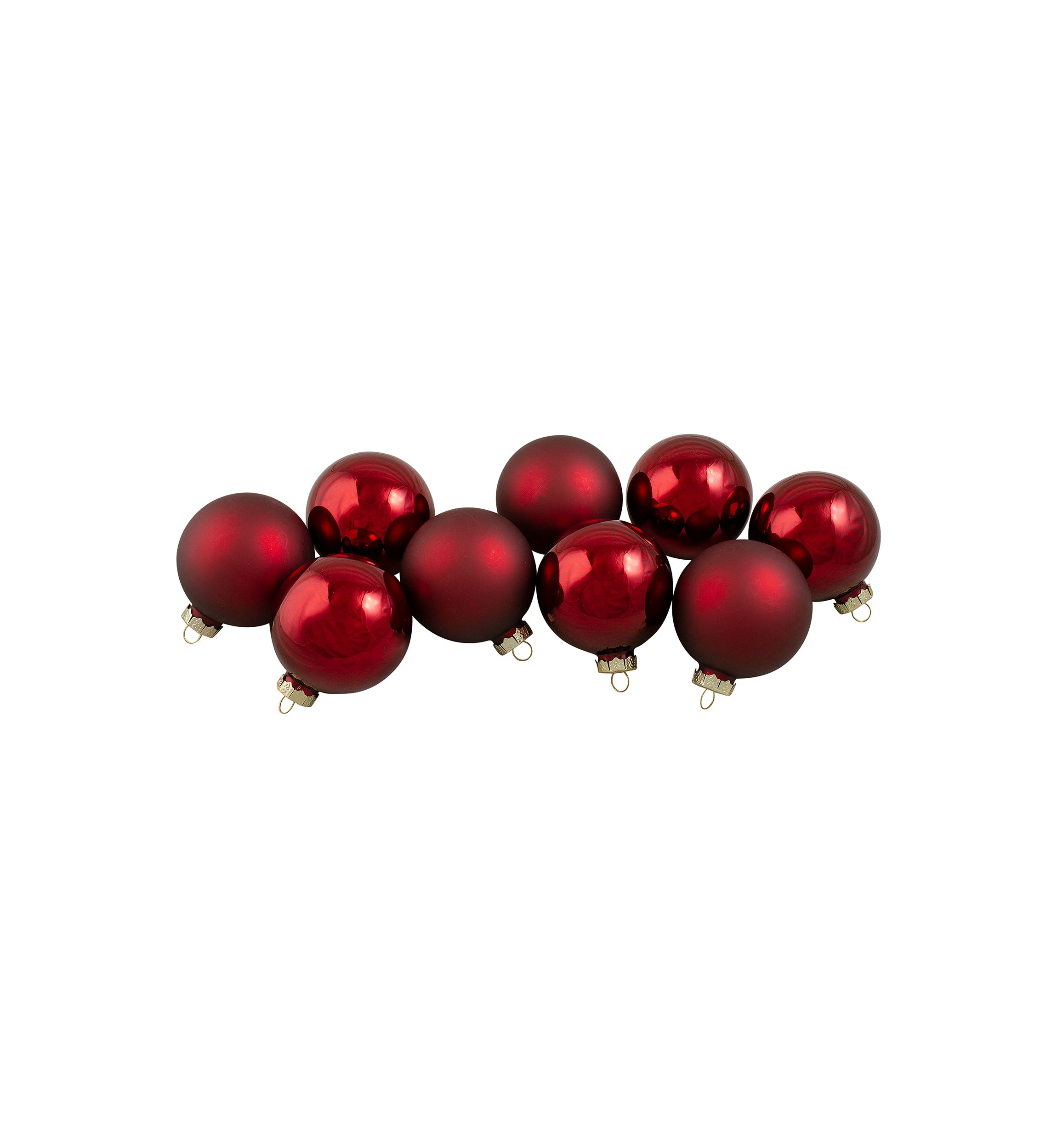 9ct Cherry Red Glass 2-Finish Christmas Ball Ornaments 2.5Inch (65mm)