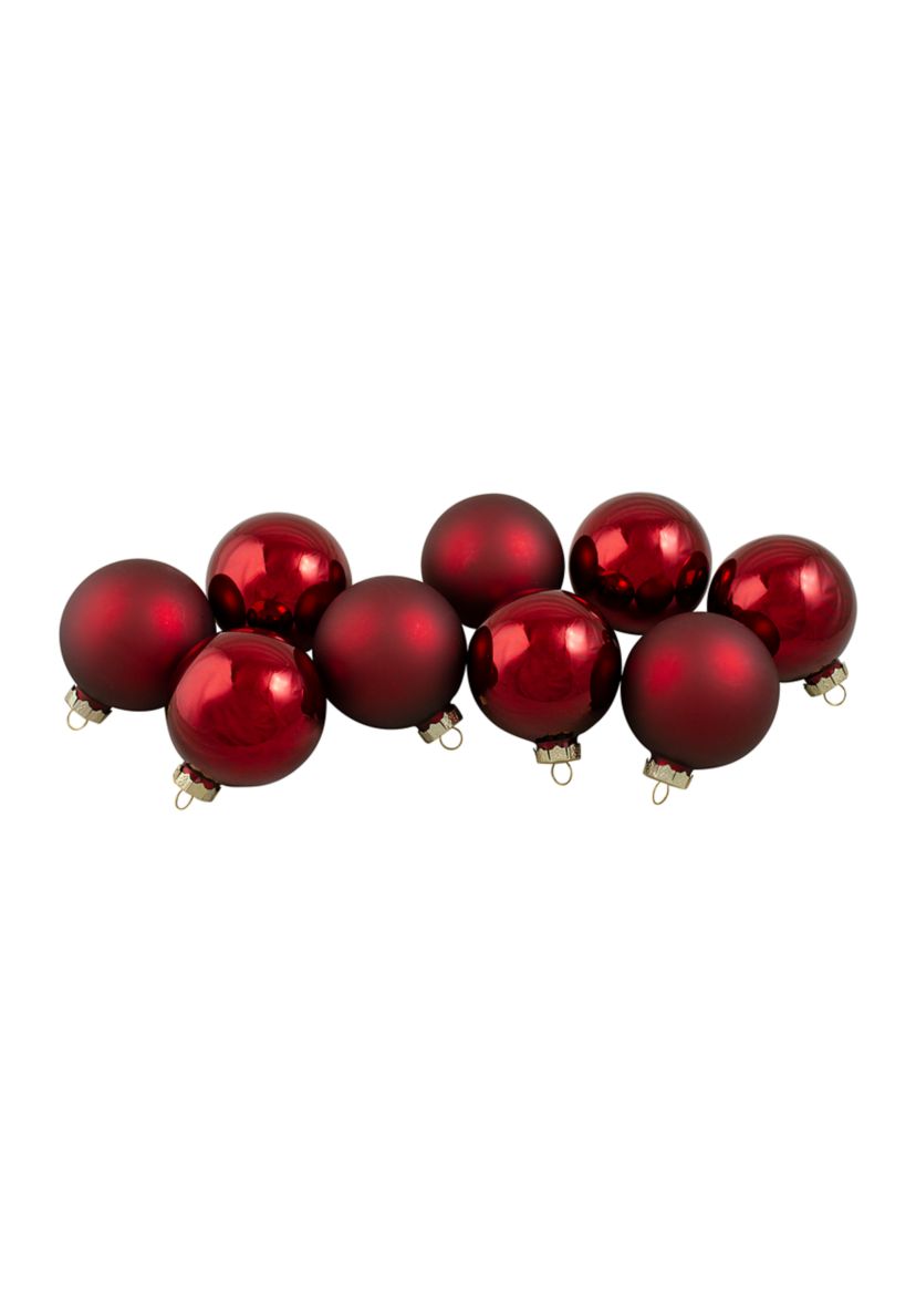 9ct Cherry Red Glass 2-Finish Christmas Ball Ornaments 2.5Inch (65mm)