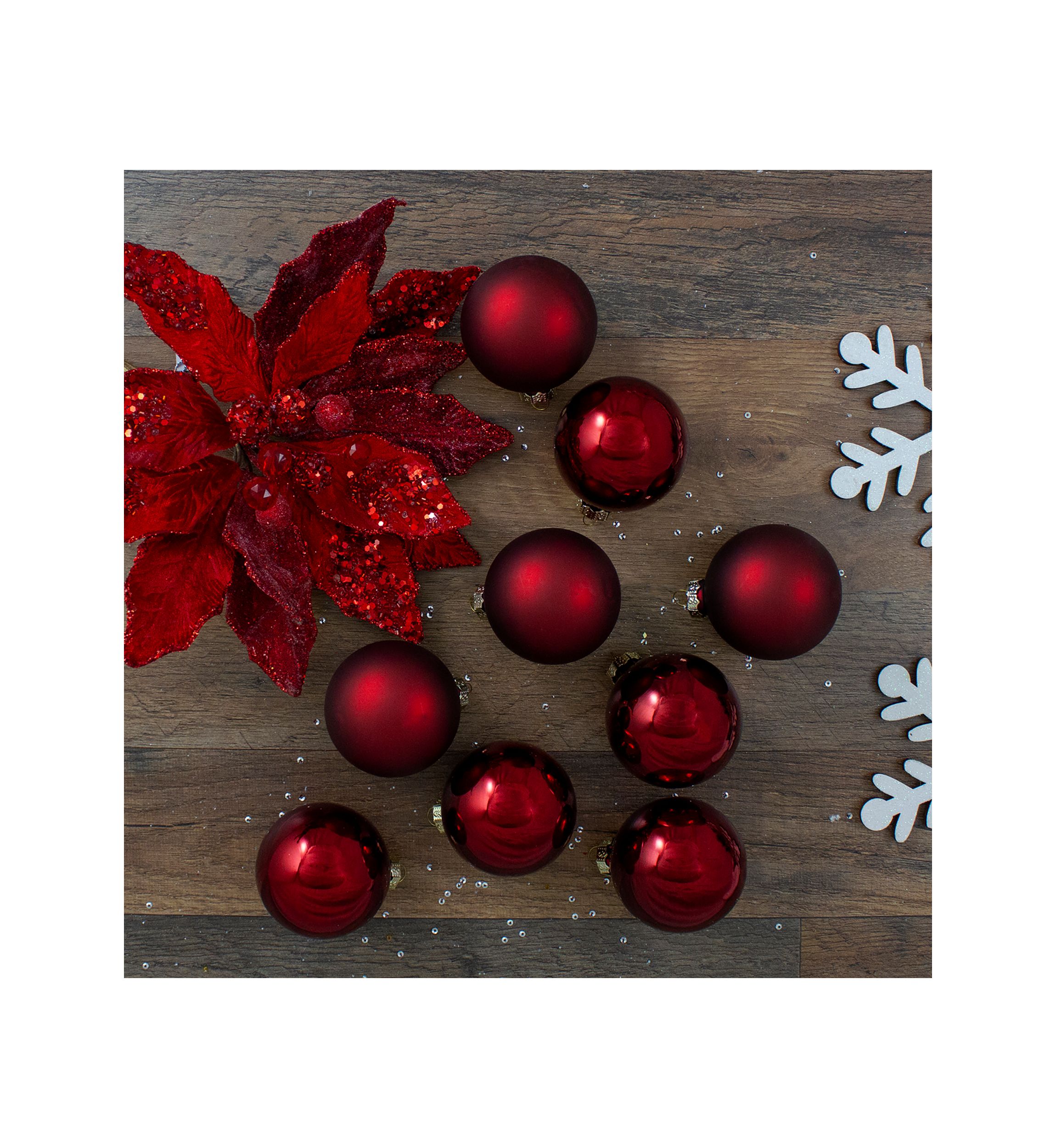 9ct Cherry Red Glass 2-Finish Christmas Ball Ornaments 2.5Inch (65mm)