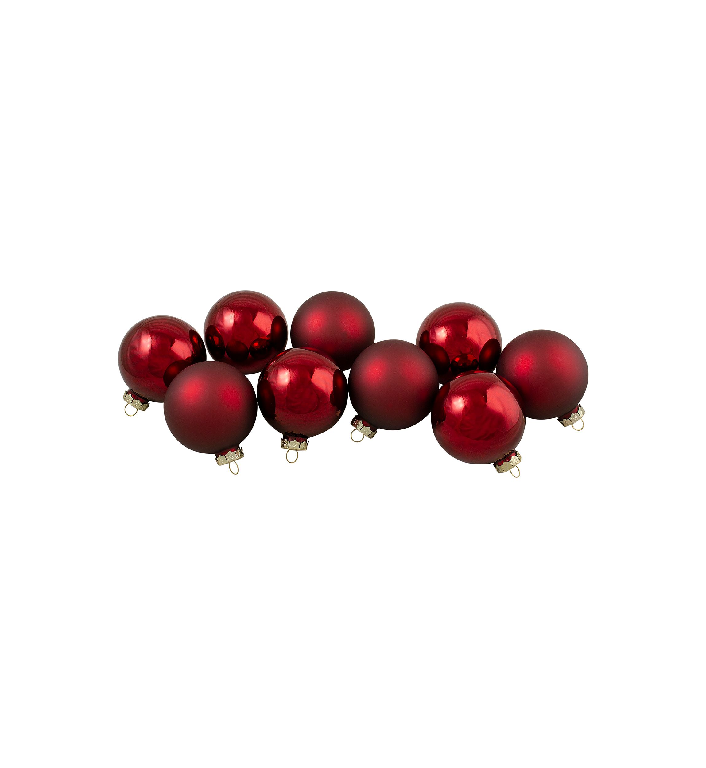9ct Cherry Red Glass 2-Finish Christmas Ball Ornaments 2.5Inch (65mm)