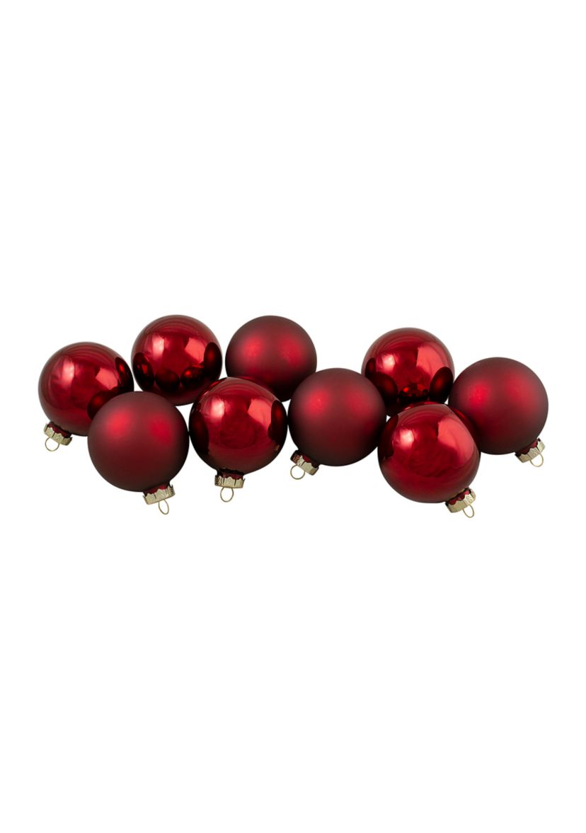 9ct Cherry Red Glass 2-Finish Christmas Ball Ornaments 2.5Inch (65mm)