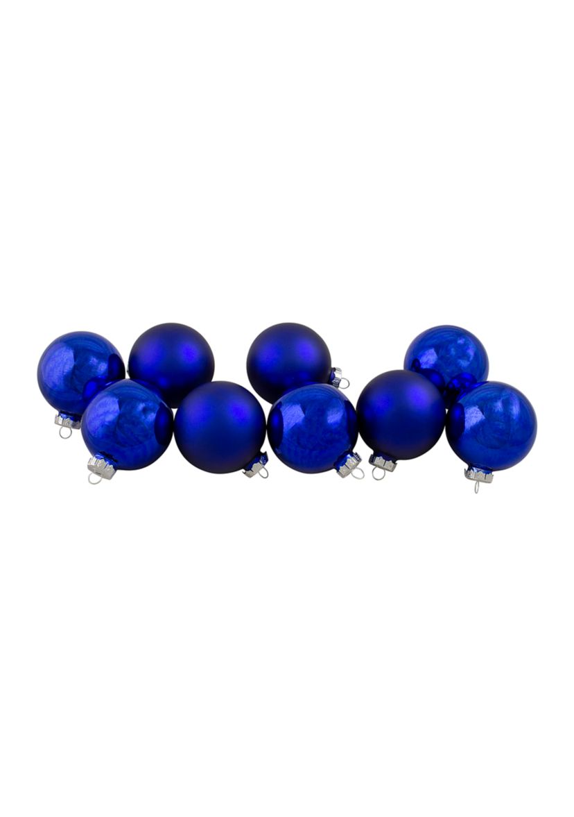9ct Shiny and Matte Royal Blue Glass Ball Christmas Ornaments 2.5Inch (65mm)