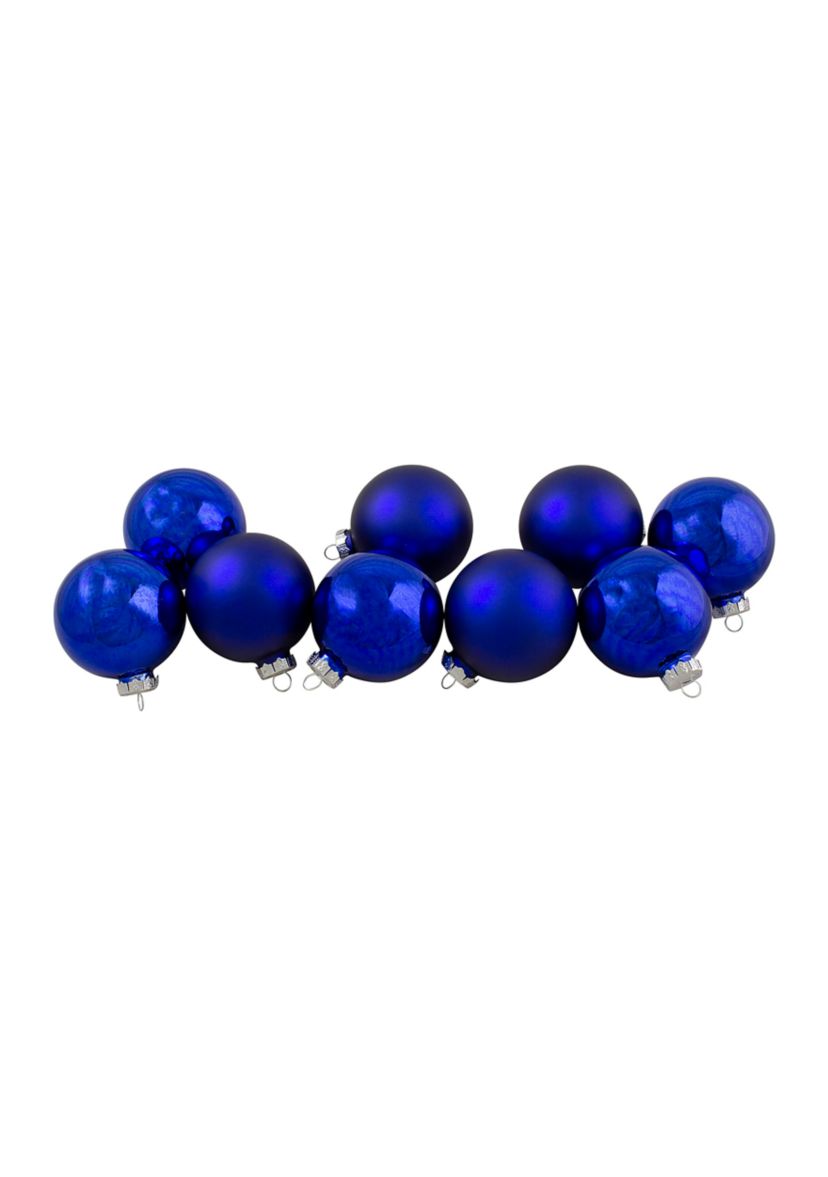 9ct Shiny and Matte Royal Blue Glass Ball Christmas Ornaments 2.5Inch (65mm)