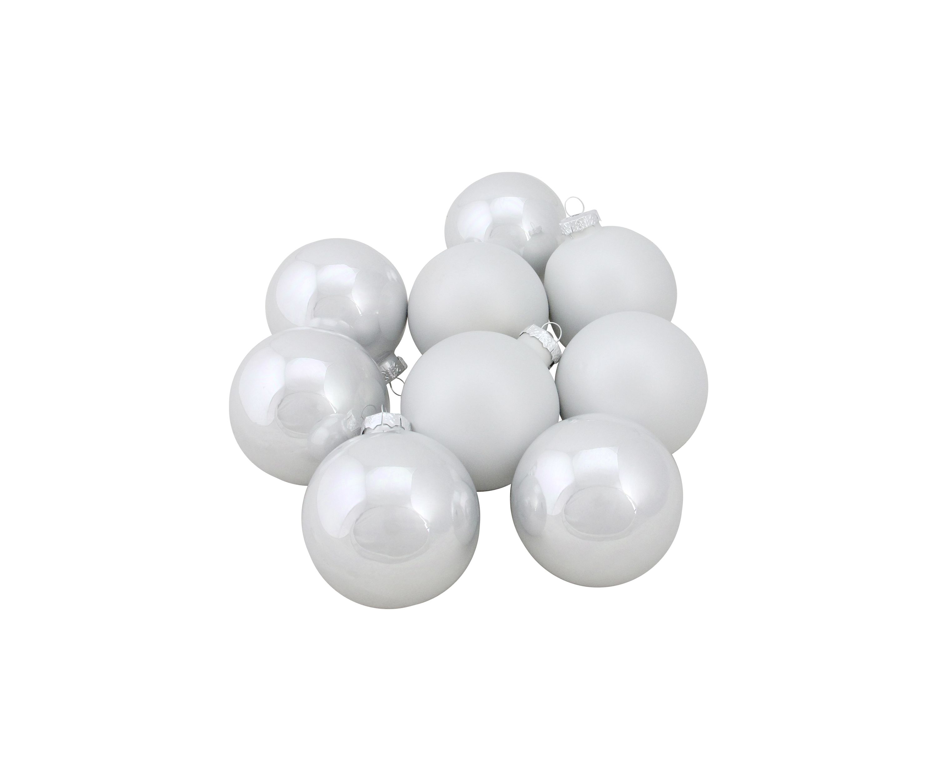 9ct Shiny and Matte White Glass Ball Christmas Ornaments 2.5Inch (65mm)